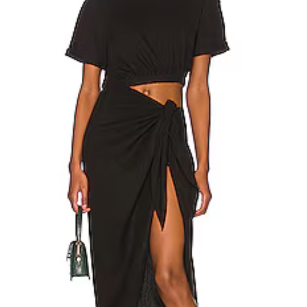 Free People Black Ruched Maxi Dress with Slit